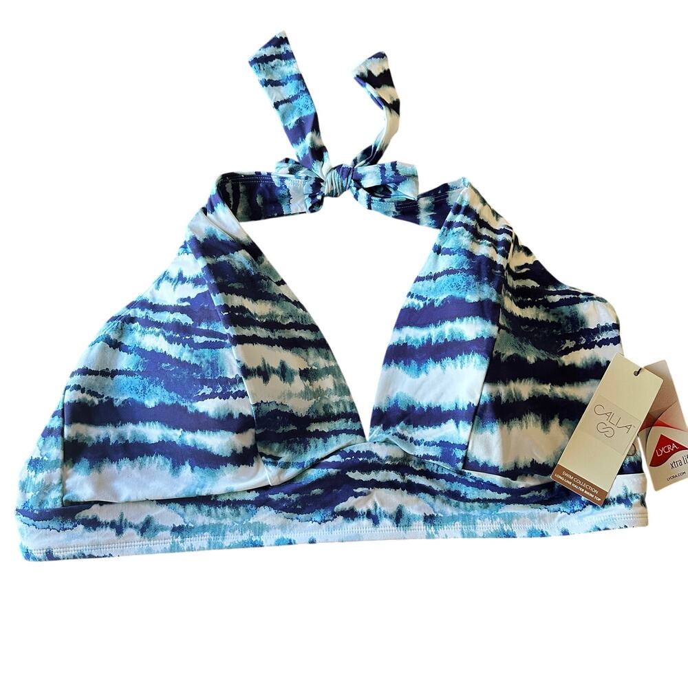 CALIA by Carrie Underwood Women Sz 2X Blue White Print Halter Swim Top NWT